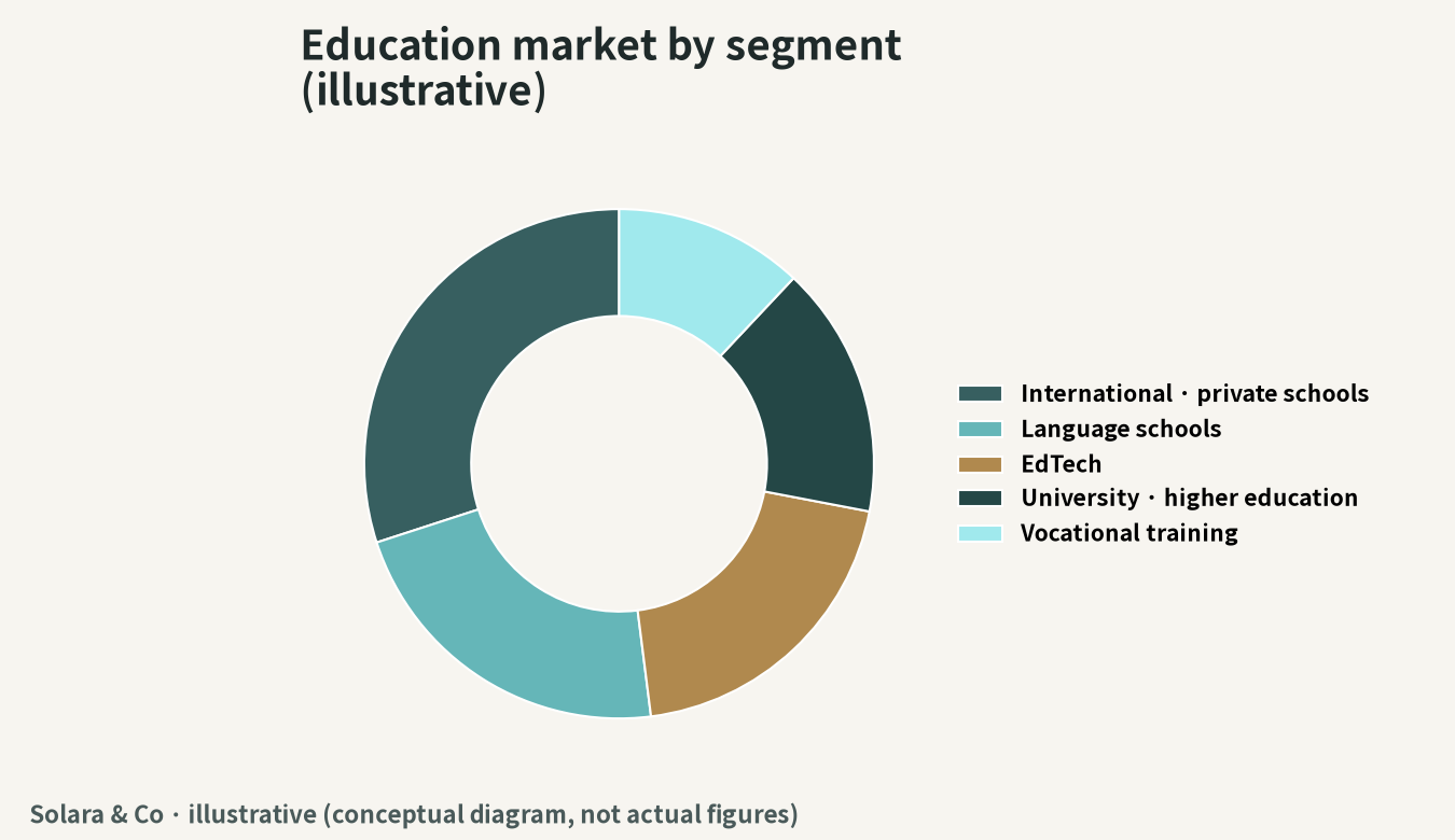 Conceptual illustration of the segment composition of Vietnam's education market (conceptual diagram)
