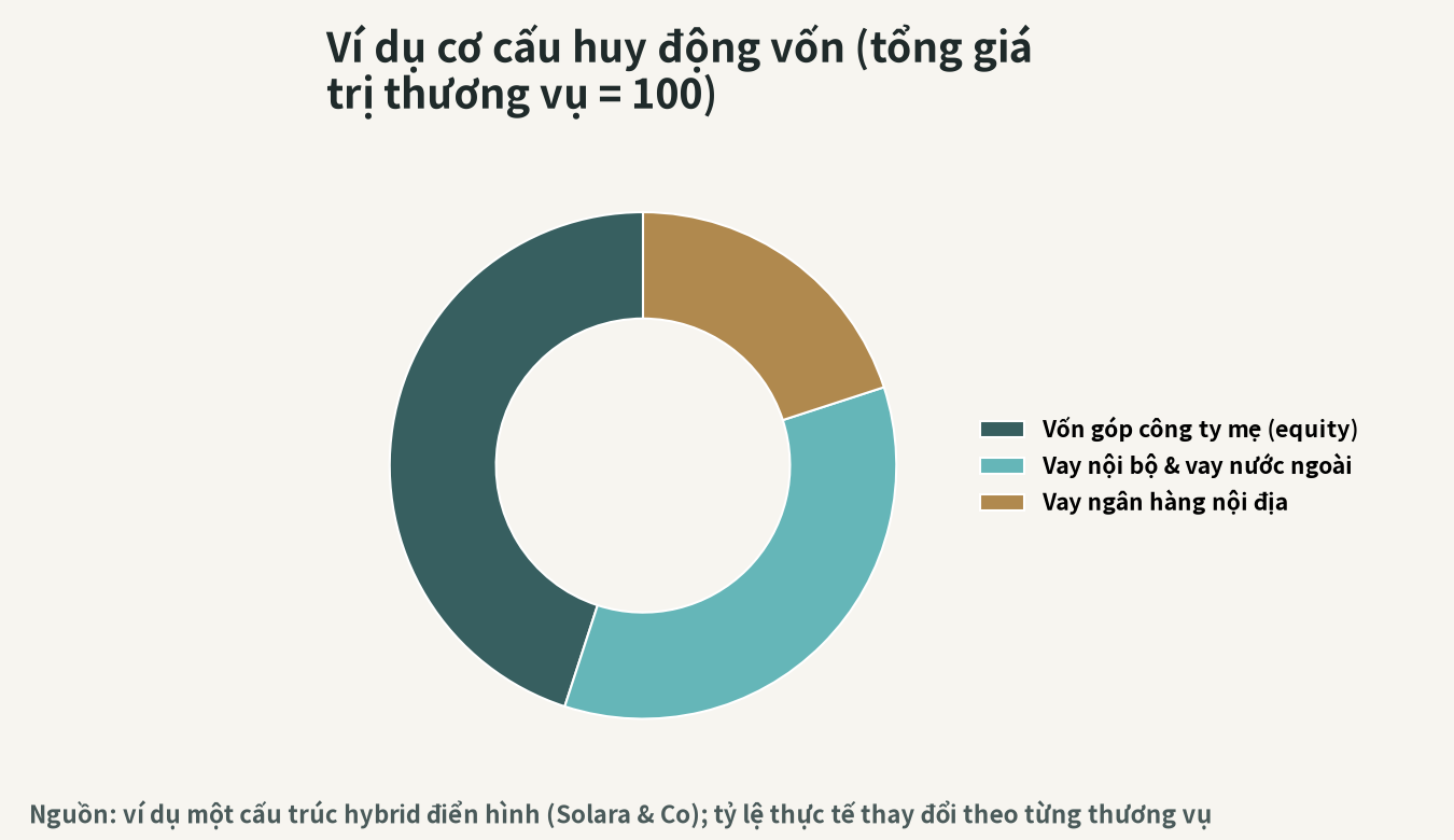 Ví dụ về tỷ lệ kết hợp huy động vốn trong M&A tại Việt Nam (hình minh họa)