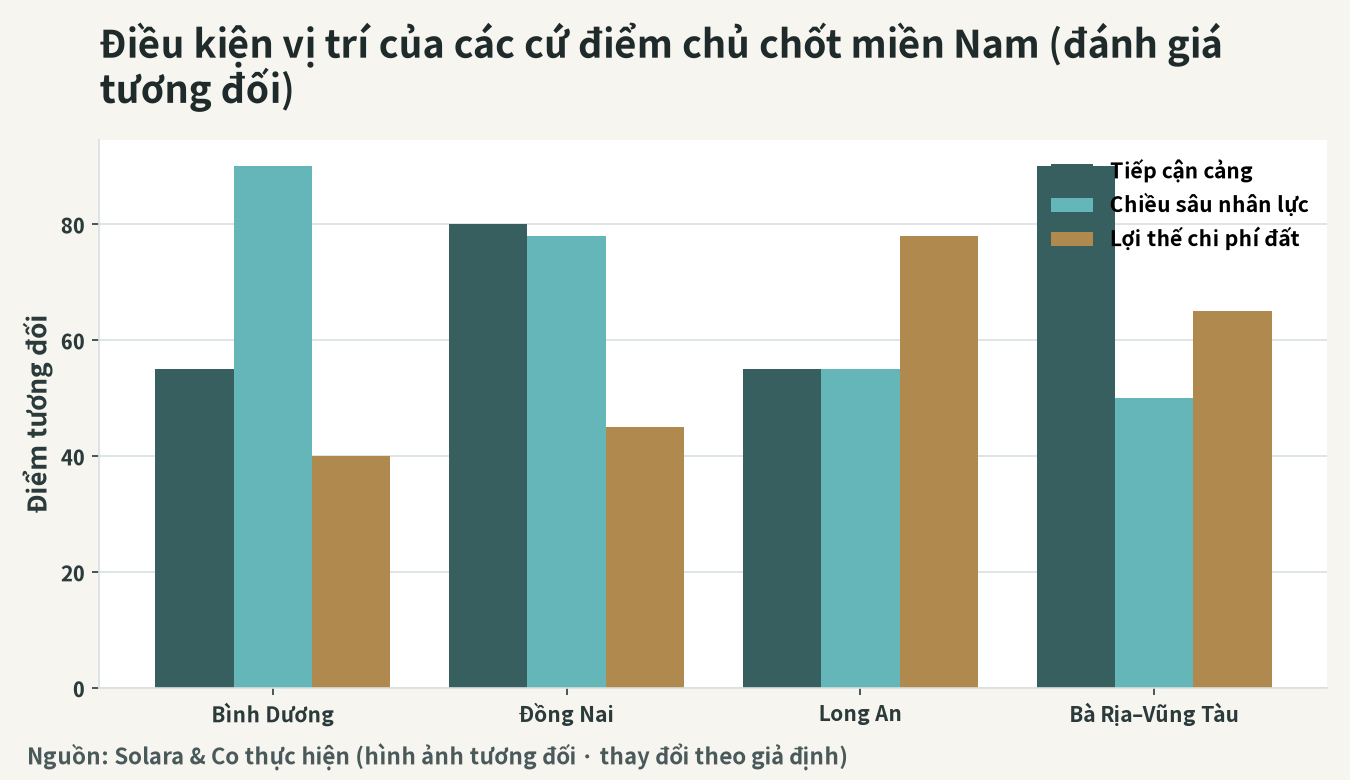 Hình minh họa điều kiện địa điểm của các cứ điểm chủ chốt miền Nam (đánh giá tương đối)